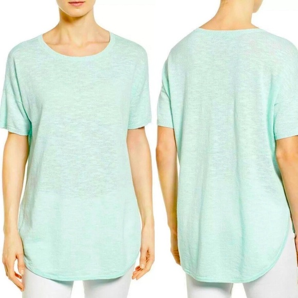Eileen Fisher Tops - Eileen Fisher Organic Linen/Cotton blend Knit Slub shirt Mint fresh round hem ,M